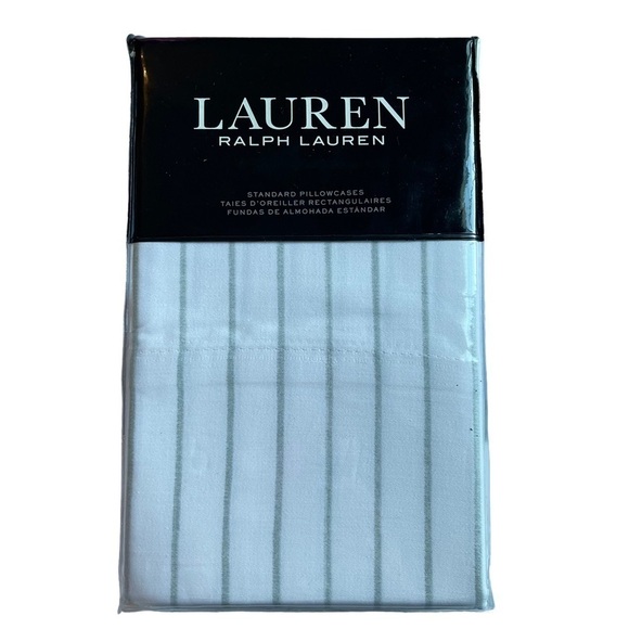 Ralph Lauren Standard Spencer Stripe Sateen 2 Standard Pillowcases Sage White - Picture 1 of 6